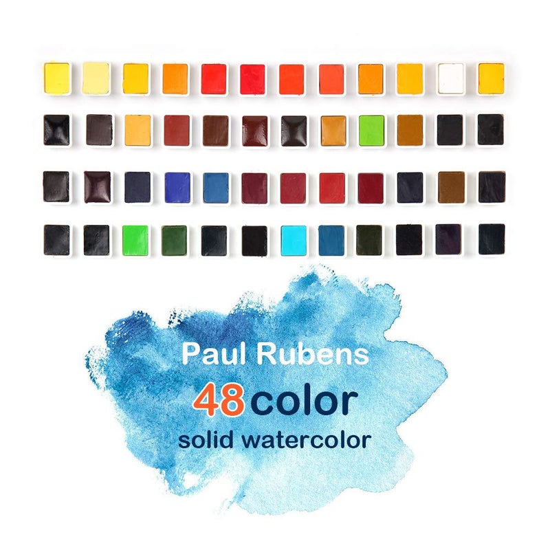 Paul Rubens Watercolor Paint Artist Grade, 48 Colors Watercolor Paints Set Solid Cakes with Palette and Watercolor Journal 100% Cotton Hot Press For Artists Painters - Image 3